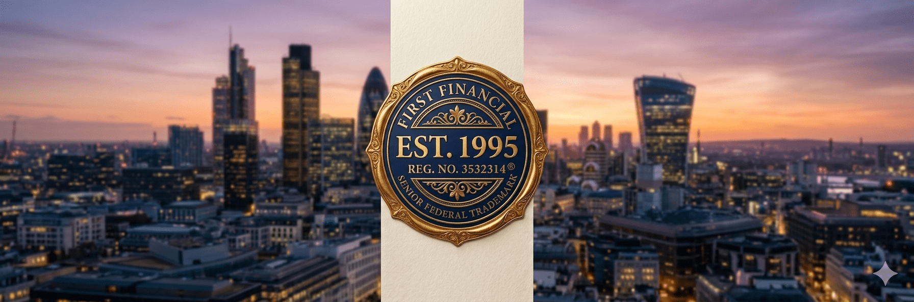Official First Financial Heritage Seal - Est. 1995 - USPTO Reg. No. 3532314